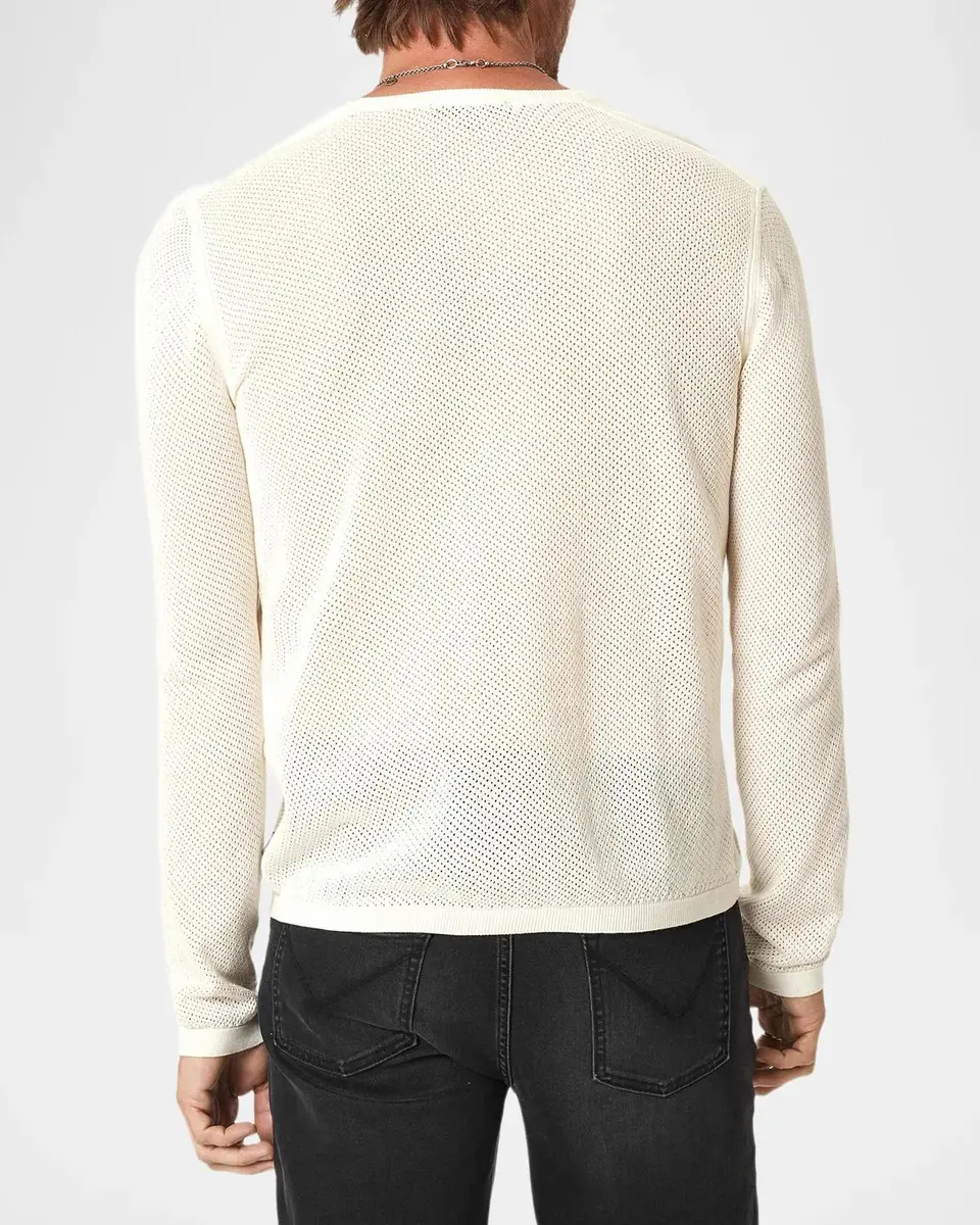 JOHN VARVATOS Men's Quinn Cotton Mesh Knit Henley Sweater | Thumbnail 3