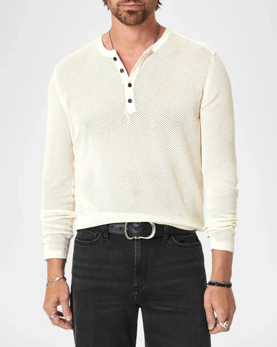 JOHN VARVATOS Men's Quinn Cotton Mesh Knit Henley Sweater | Thumbnail 4