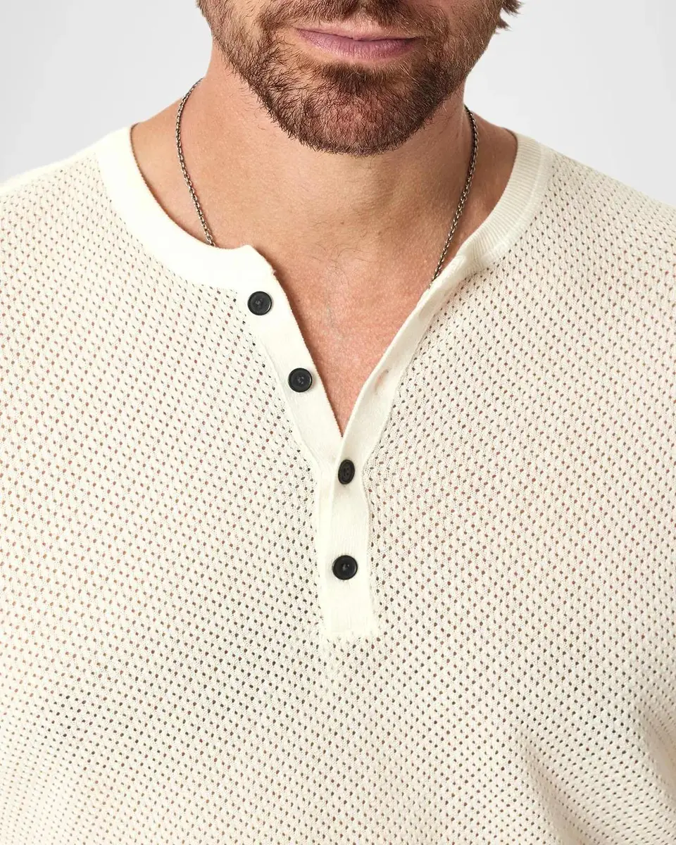JOHN VARVATOS Men's Quinn Cotton Mesh Knit Henley Sweater | Thumbnail 5