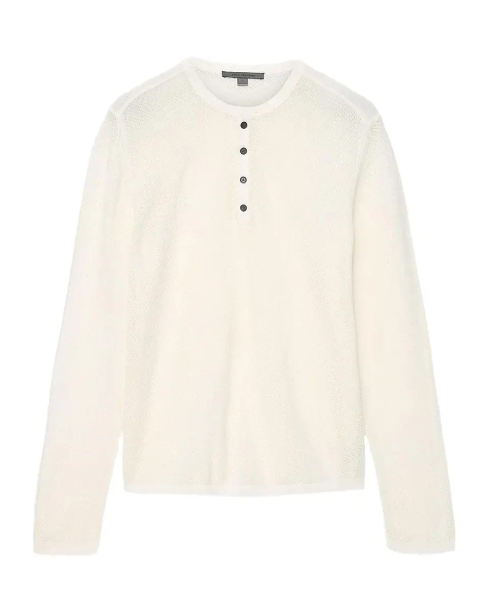JOHN VARVATOS Men's Quinn Cotton Mesh Knit Henley Sweater