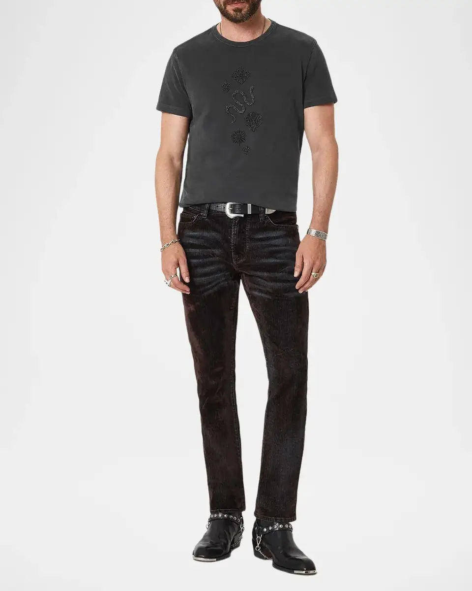 JOHN VARVATOS Men's Beaded Badges Cotton T-Shirt | Thumbnail 2 JOHN VARVATOS Men's Beaded Badges Cotton T-Shirt | Thumbnail 2