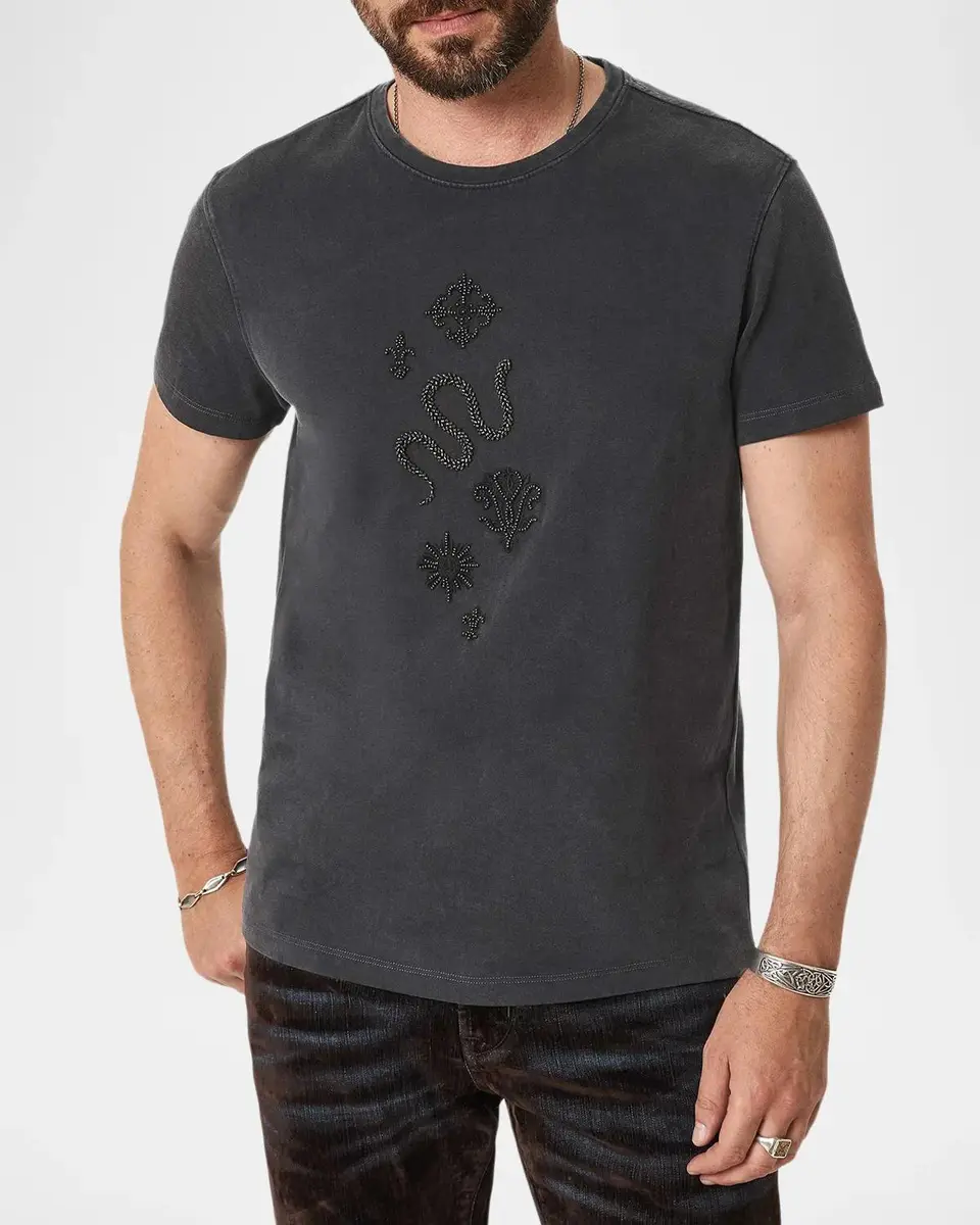 JOHN VARVATOS Men's Beaded Badges Cotton T-Shirt | Thumbnail 4 JOHN VARVATOS Men's Beaded Badges Cotton T-Shirt | Thumbnail 4