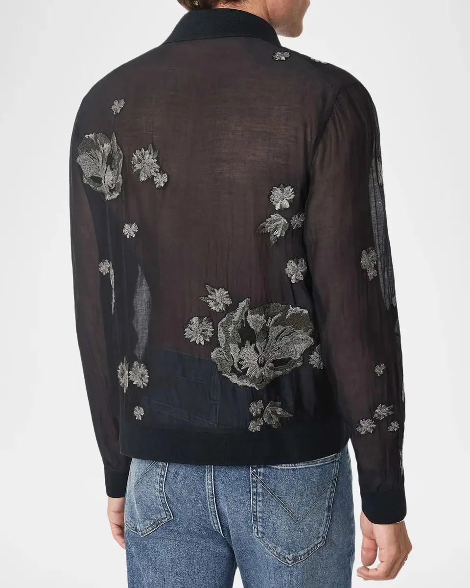 JOHN VARVATOS Men's Arden Embroidered Silk-Blend Shirt | Thumbnail 3 JOHN VARVATOS Men's Arden Embroidered Silk-Blend Shirt | Thumbnail 3