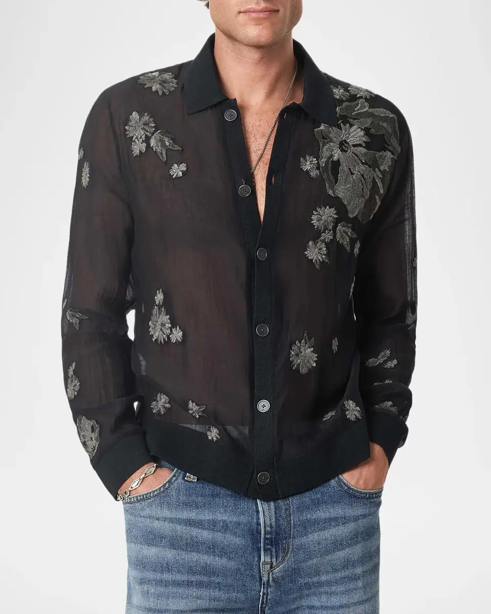 JOHN VARVATOS Men's Arden Embroidered Silk-Blend Shirt | Thumbnail 4 JOHN VARVATOS Men's Arden Embroidered Silk-Blend Shirt | Thumbnail 4