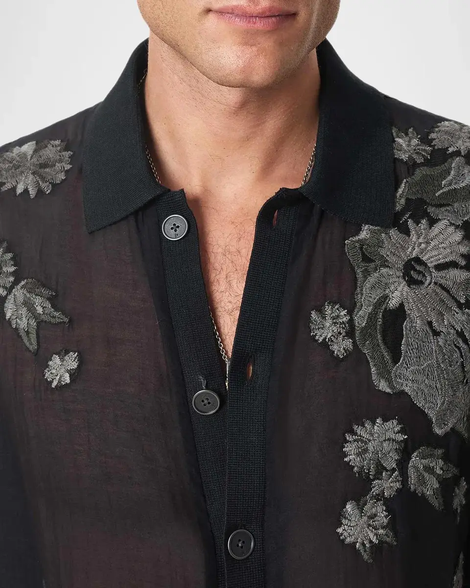 JOHN VARVATOS Men's Arden Embroidered Silk-Blend Shirt | Thumbnail 5 JOHN VARVATOS Men's Arden Embroidered Silk-Blend Shirt | Thumbnail 5