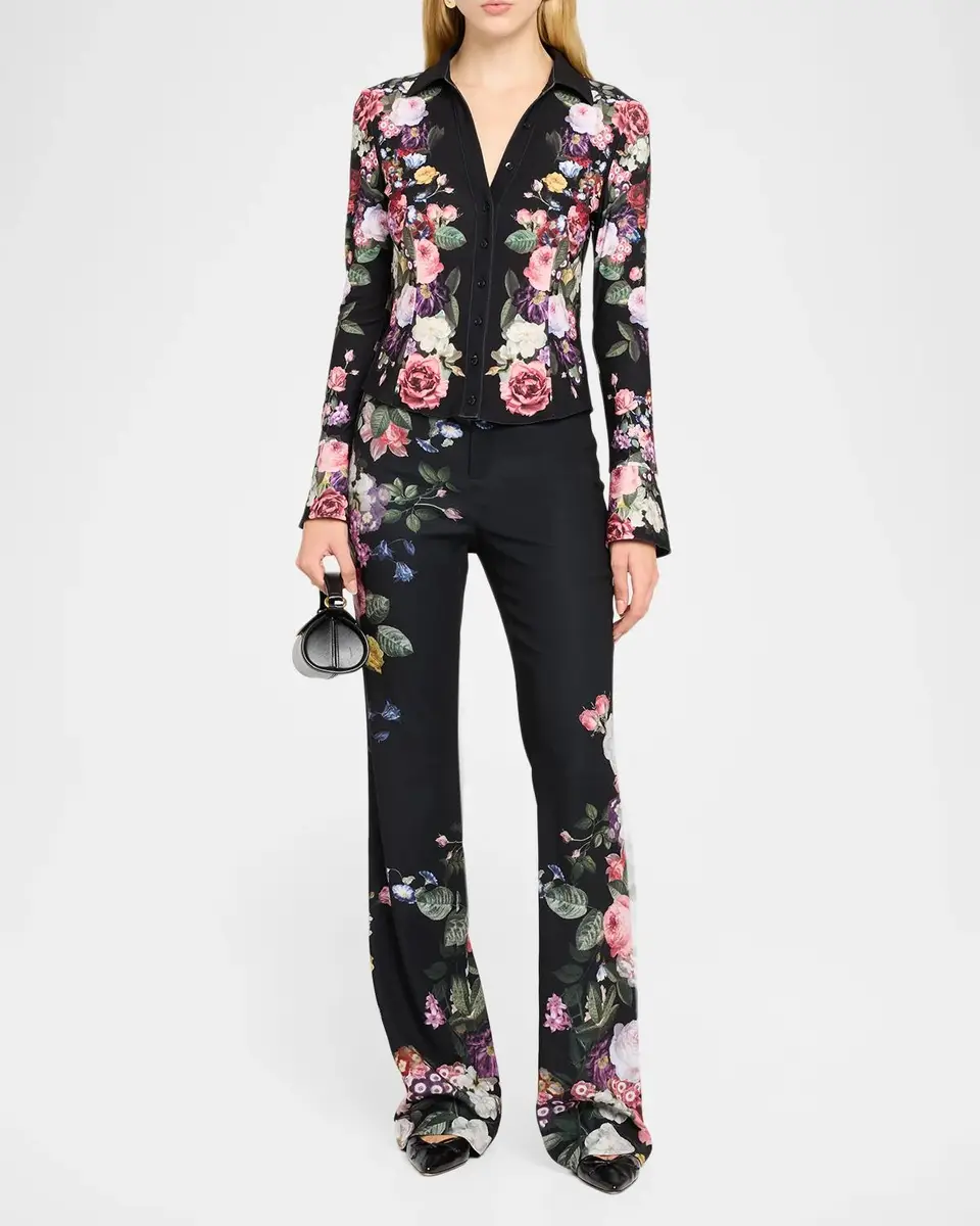 Alice + Olivia Freya Floral-Print Long-Sleeve Button-Down Shirt | Thumbnail 2