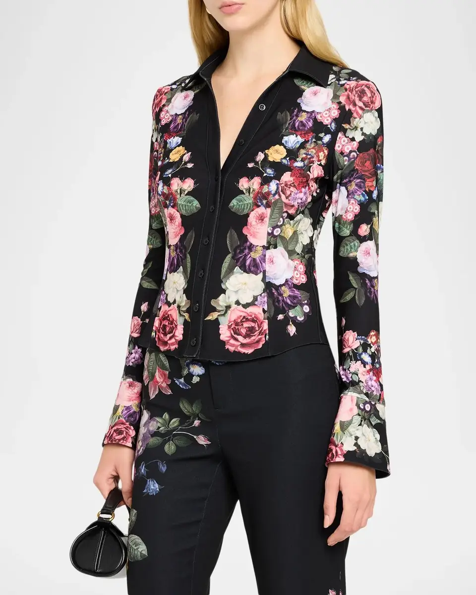 Alice + Olivia Freya Floral-Print Long-Sleeve Button-Down Shirt | Thumbnail 4