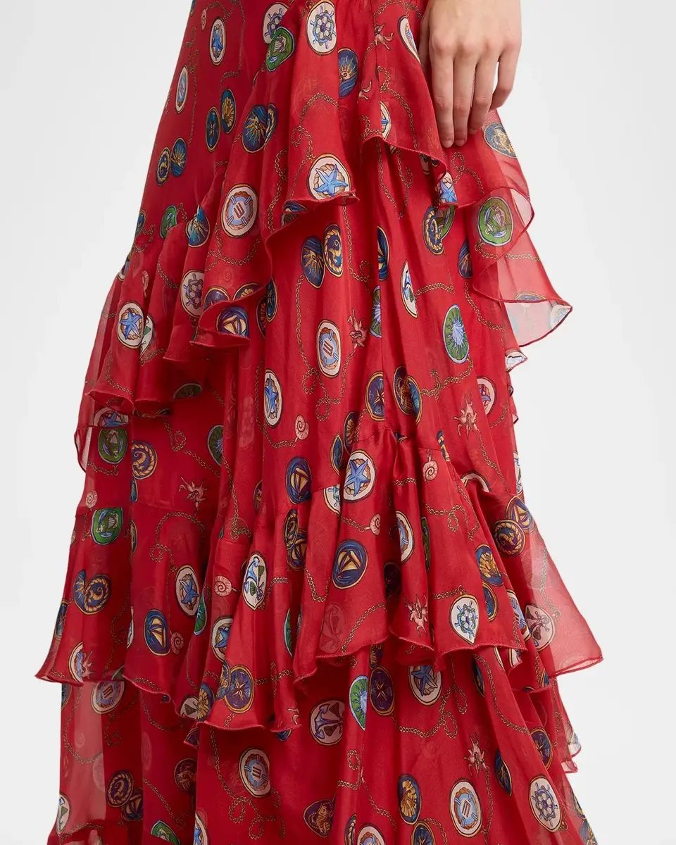 Etro Nautical-Print Silk Chiffon Tiered Ruffle Maxi Slip Dress | Thumbnail 5