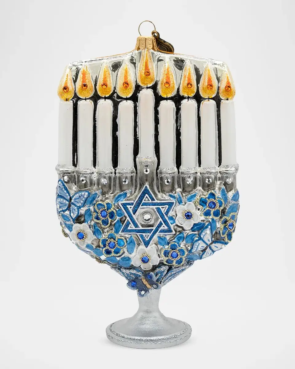 Jay Strongwater Glowing Menorah Glass Christmas Ornament | Thumbnail 2