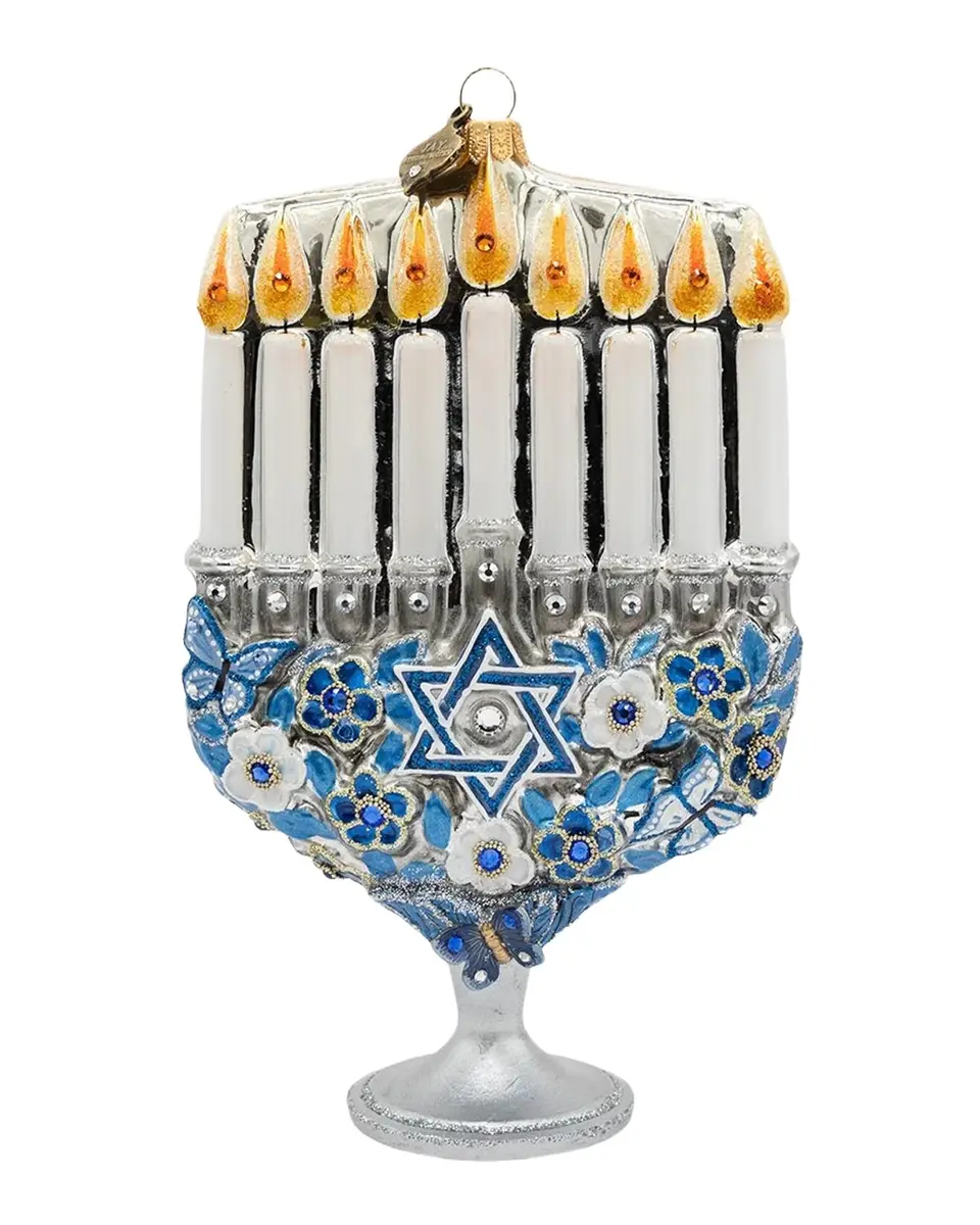 Glowing Menorah Glass Christmas Ornament Glowing Menorah Glass Christmas Ornament