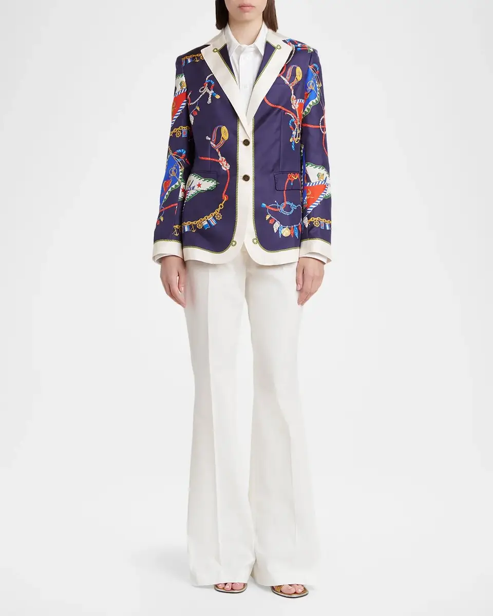 Etro Nautical Print Satin Single-Breasted Blazer Jacket | Thumbnail 2 Etro Nautical Print Satin Single-Breasted Blazer Jacket | Thumbnail 2