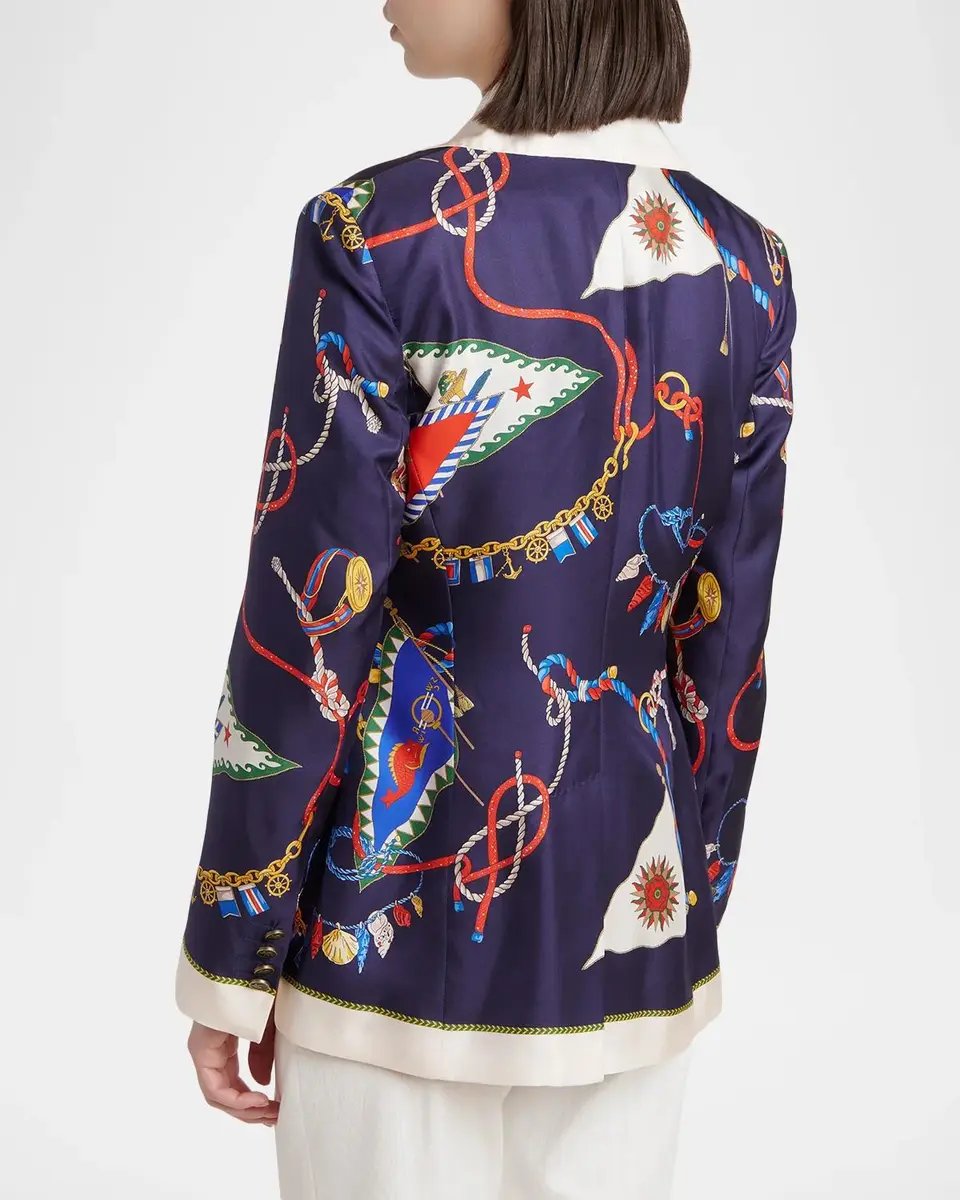 Etro Nautical Print Satin Single-Breasted Blazer Jacket | Thumbnail 3 Etro Nautical Print Satin Single-Breasted Blazer Jacket | Thumbnail 3