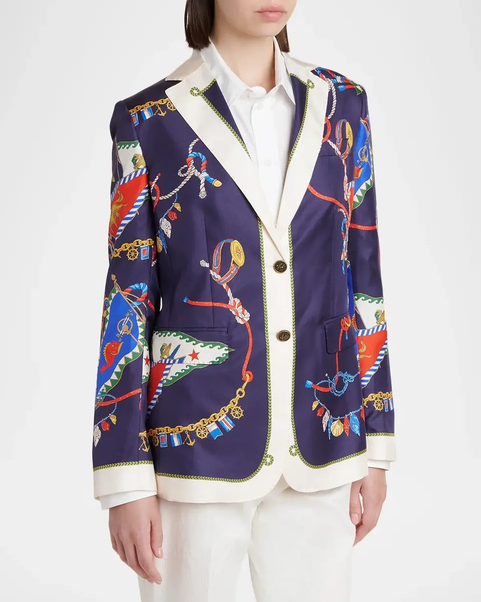 Etro Nautical Print Satin Single-Breasted Blazer Jacket | Thumbnail 4 Etro Nautical Print Satin Single-Breasted Blazer Jacket | Thumbnail 4