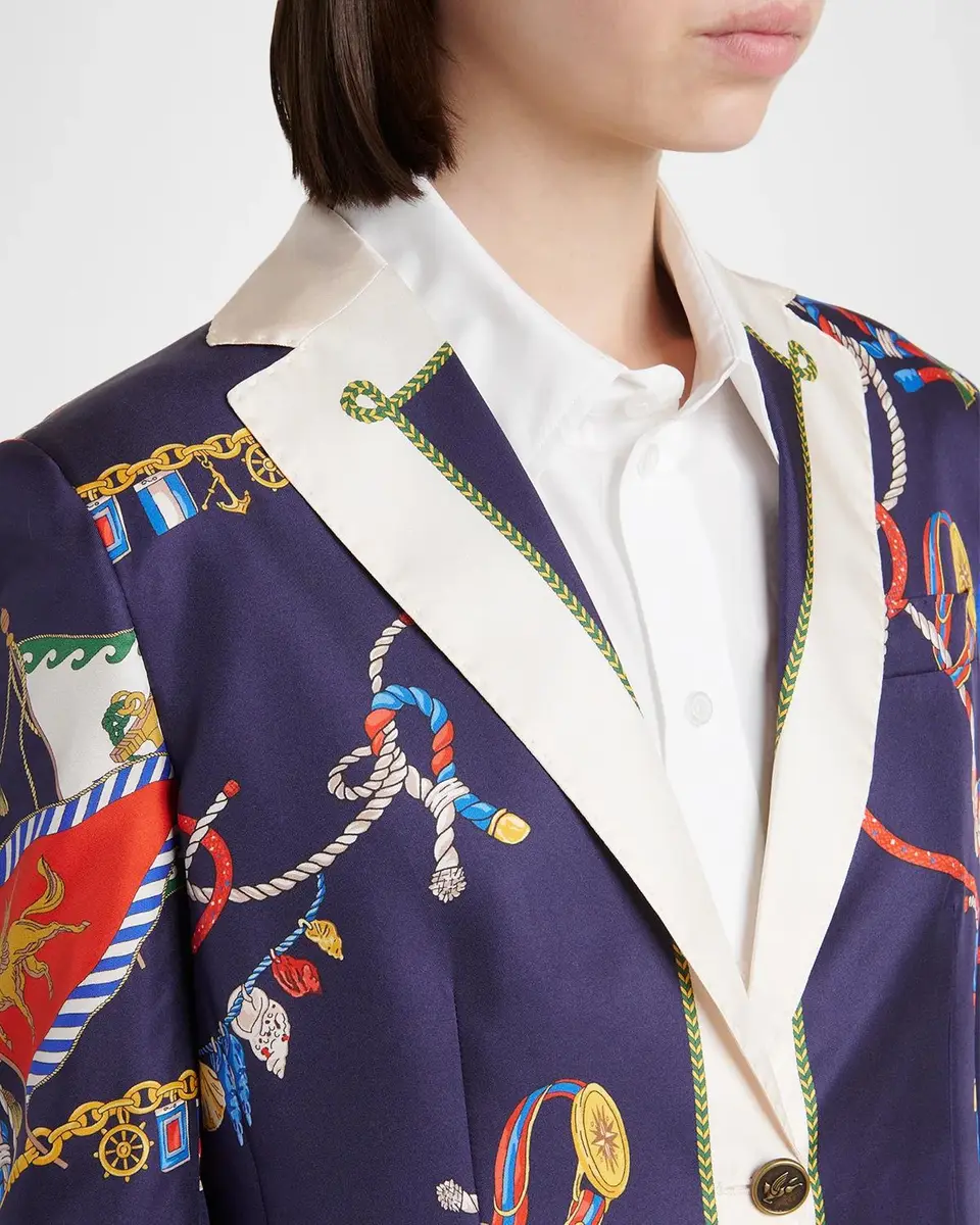 Etro Nautical Print Satin Single-Breasted Blazer Jacket | Thumbnail 5 Etro Nautical Print Satin Single-Breasted Blazer Jacket | Thumbnail 5