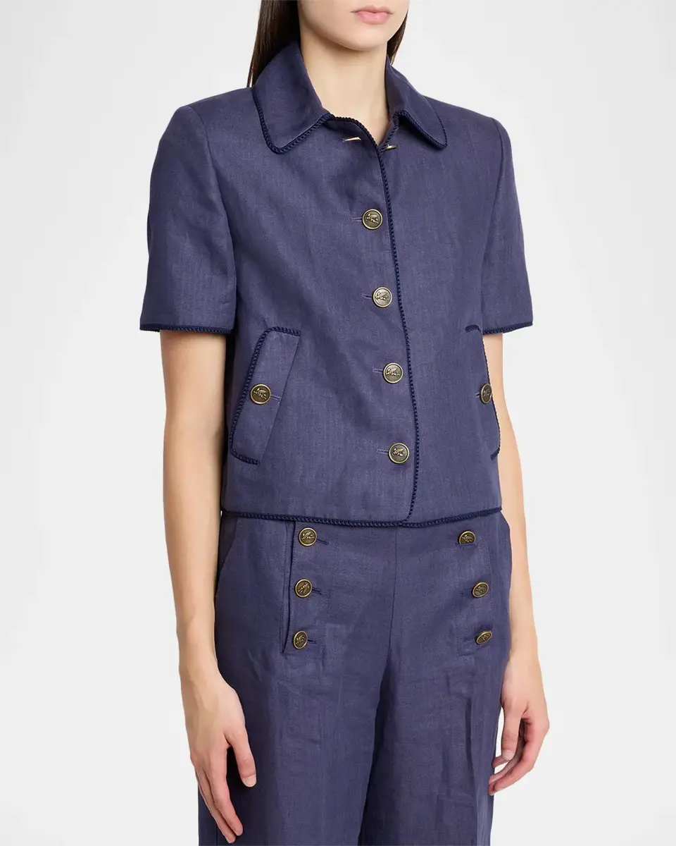 Etro Short-Sleeve Cotton Herringbone Lady Jacket | Thumbnail 4 Etro Short-Sleeve Cotton Herringbone Lady Jacket | Thumbnail 4