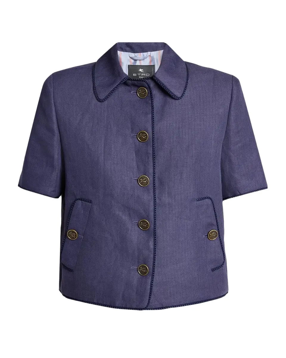 Etro Short-Sleeve Cotton Herringbone Lady Jacket