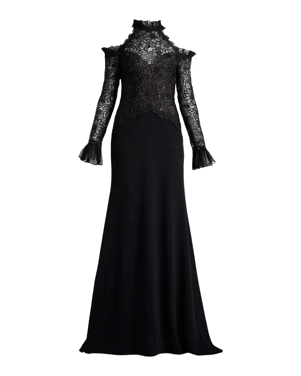 Tadashi Shoji Cold-Shoulder Organza & Crepe Gown