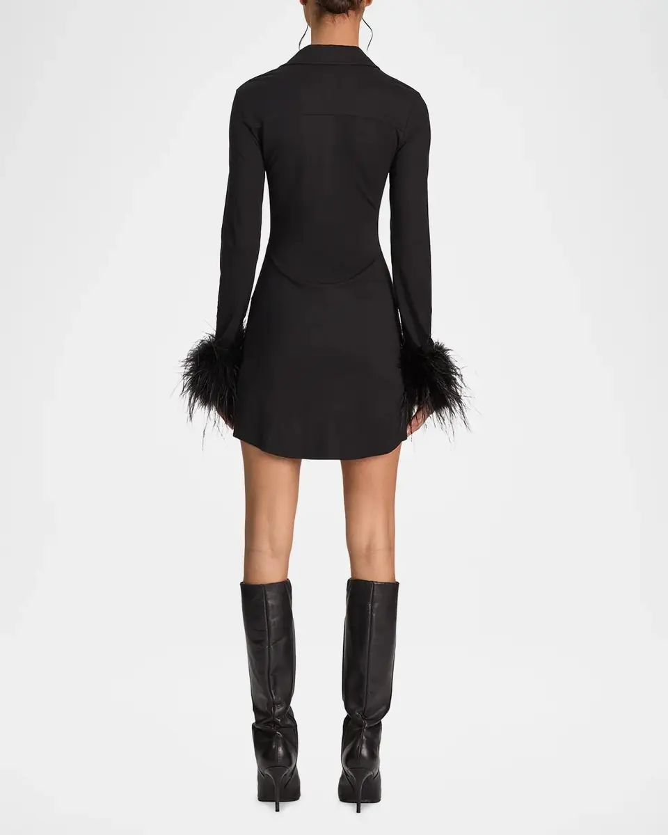 Alice + Olivia Freya Feather-Cuff Mini Shirtdress | Thumbnail 3 Alice + Olivia Freya Feather-Cuff Mini Shirtdress | Thumbnail 3