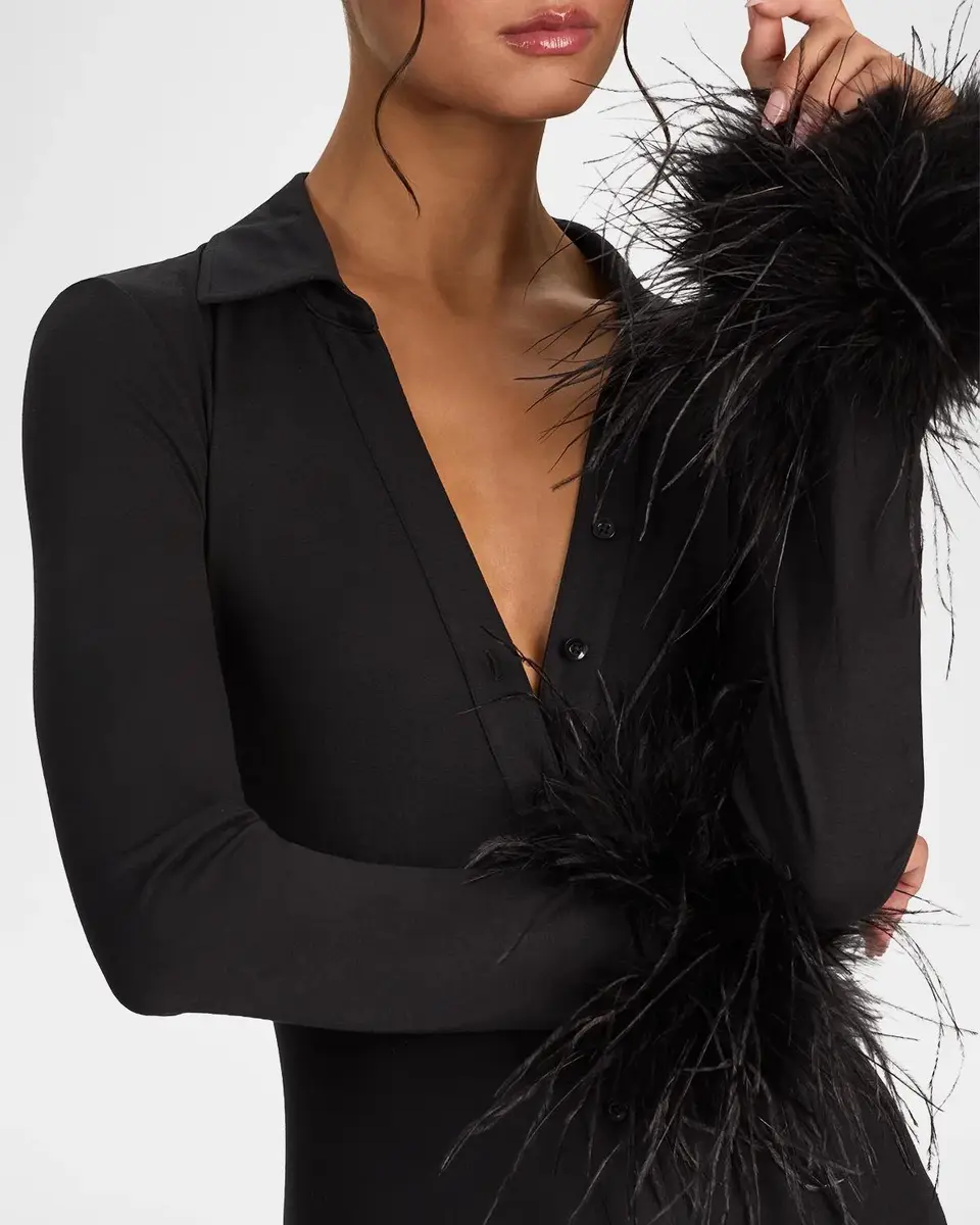 Alice + Olivia Freya Feather-Cuff Mini Shirtdress | Thumbnail 5 Alice + Olivia Freya Feather-Cuff Mini Shirtdress | Thumbnail 5