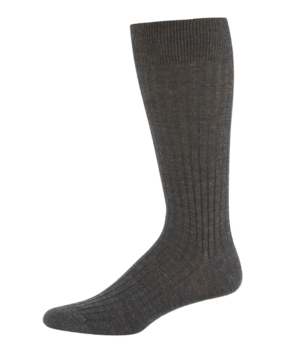 Neiman Marcus Ribbed Merino-Silk Mid-Calf Socks