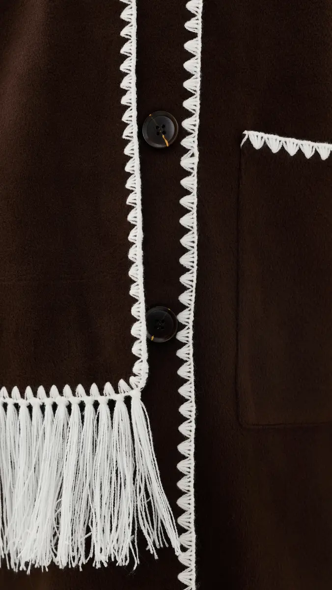 Moon River Contrast Stitching Coat with Scarf Coffee Bean | Thumbnail 6