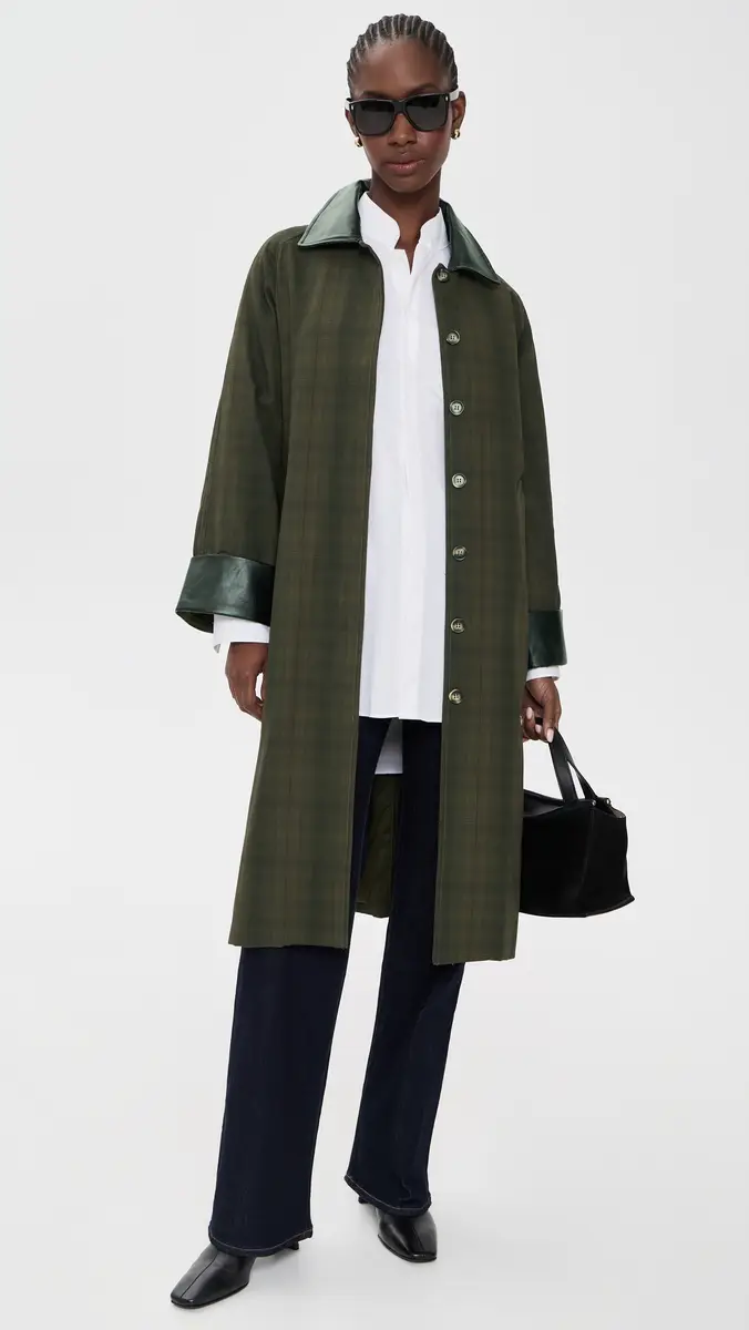 Moon River Contrast Collar Plaid Coat | Thumbnail 2