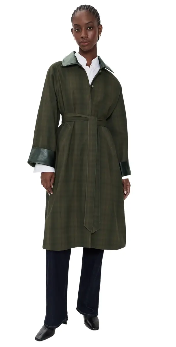 Moon River Contrast Collar Plaid Coat