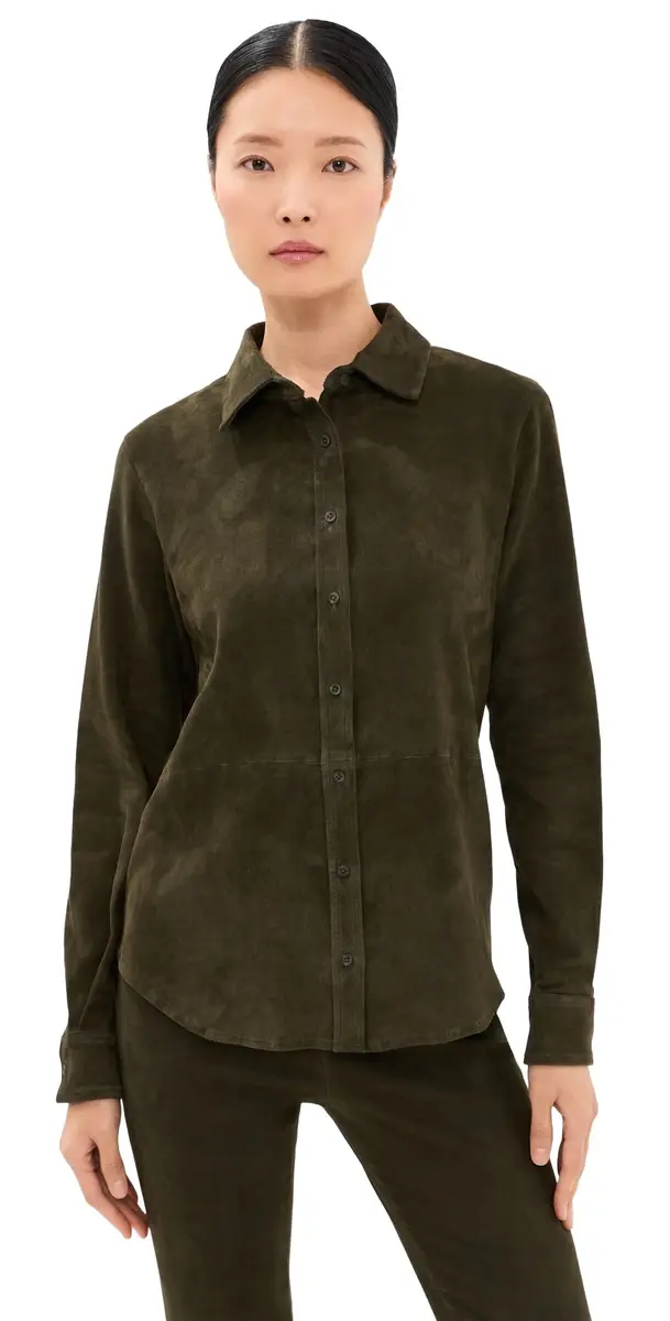 Sprwmn Fonda Lambskin Suede Button Down Shirt