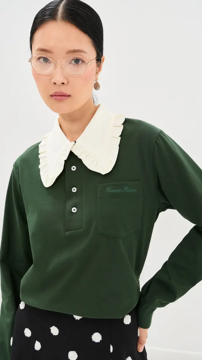 Tanner Fletcher Frank Ruffle Collar Long Sleeve Polo | Thumbnail 2