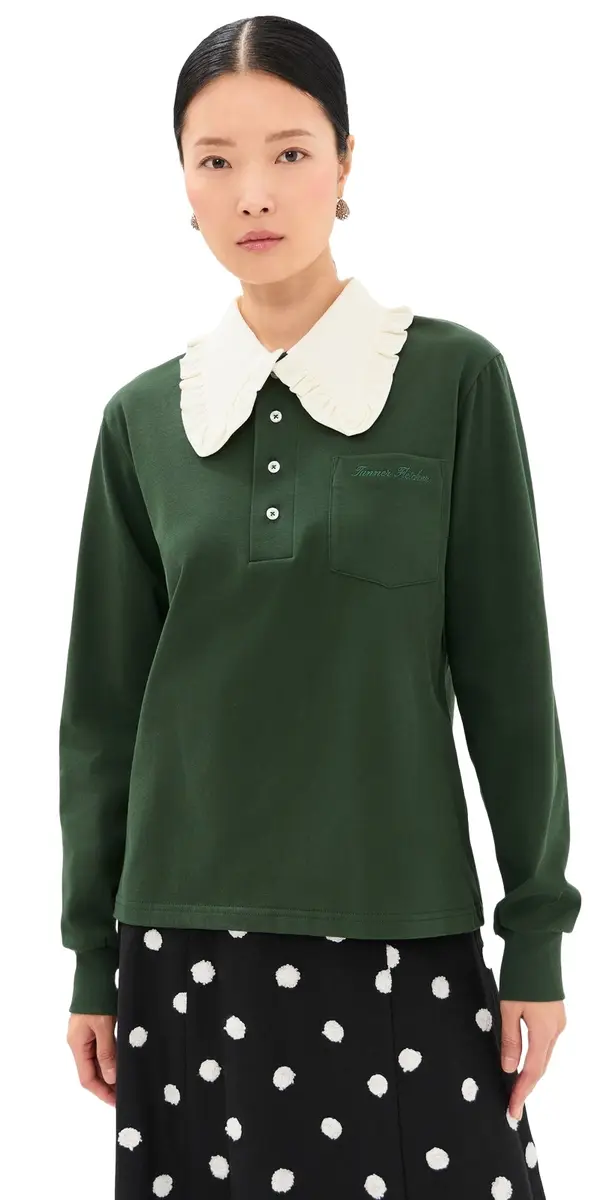 Tanner Fletcher Frank Ruffle Collar Long Sleeve Polo