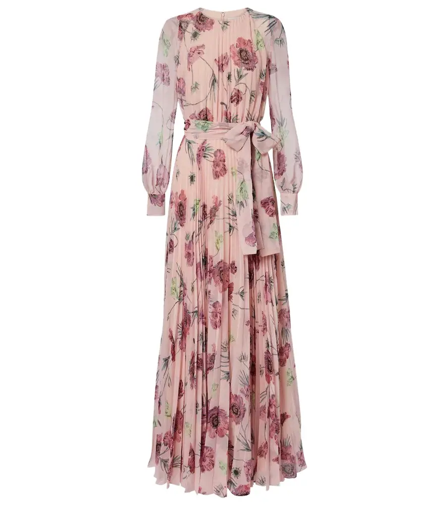 Floral pleated voile gown Floral pleated voile gown