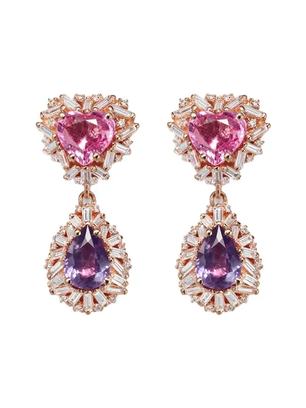 18kt rose gold drop earrings with sapphires and diamonds
