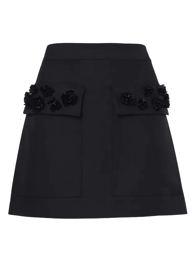 Embellished wool-blend gabardine miniskirt