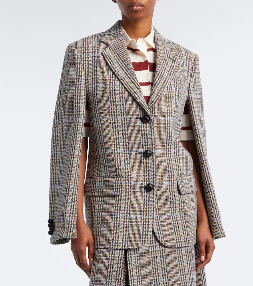 Acne Studios Checked shearling-trimmed wool blazer | Thumbnail 3