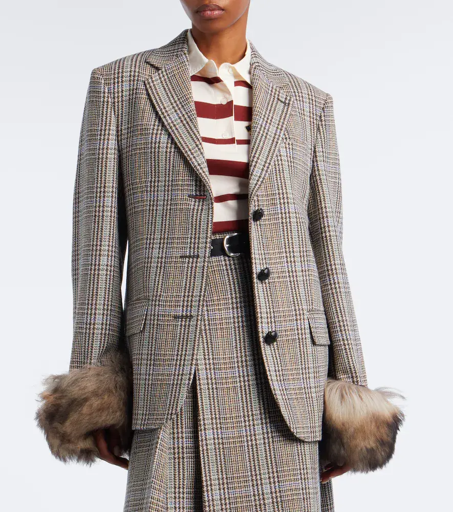 Acne Studios Checked shearling-trimmed wool blazer | Thumbnail 4