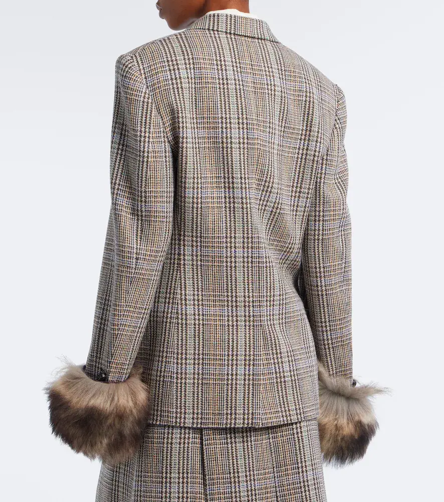 Acne Studios Checked shearling-trimmed wool blazer | Thumbnail 6