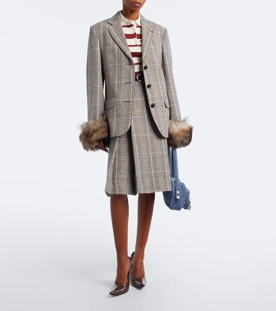 Acne Studios Checked shearling-trimmed wool blazer | Thumbnail 7