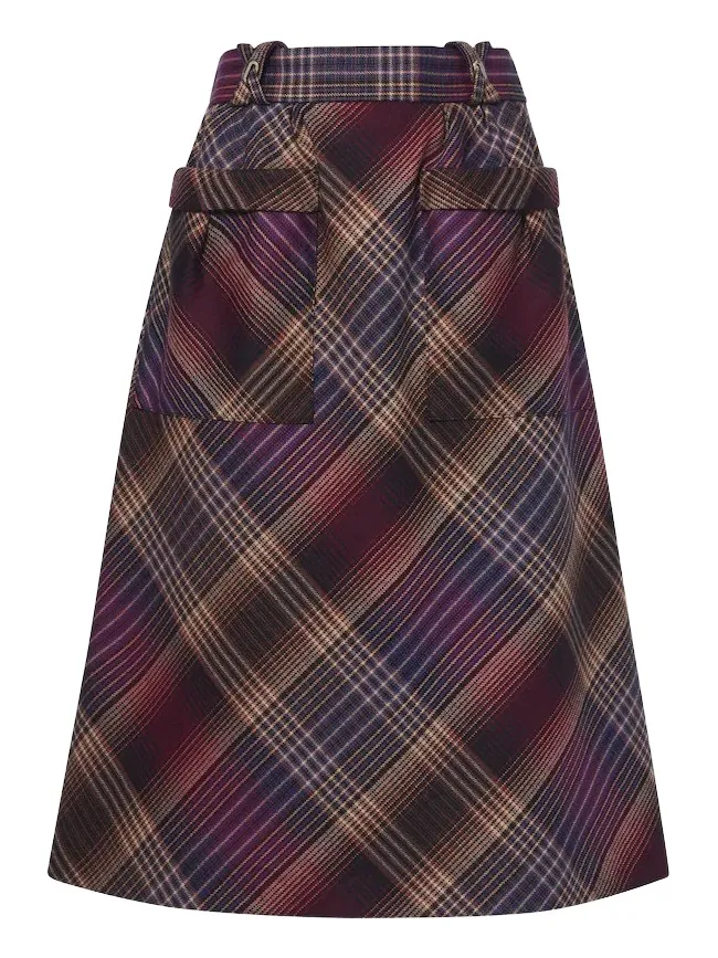 Plaid wool midi skirt