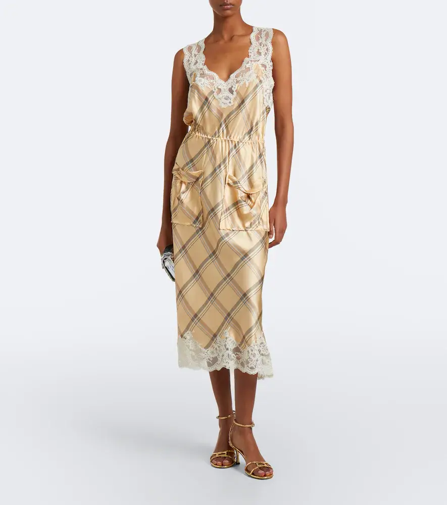 Rabanne Plaid lace-trimmed silk satin midi dress | Thumbnail 2 Rabanne Plaid lace-trimmed silk satin midi dress | Thumbnail 2