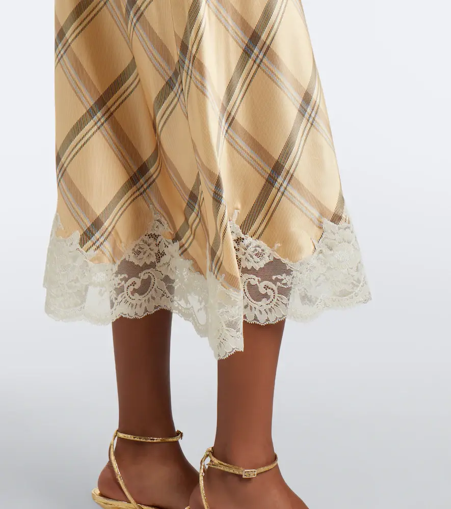 Rabanne Plaid lace-trimmed silk satin midi dress | Thumbnail 3 Rabanne Plaid lace-trimmed silk satin midi dress | Thumbnail 3