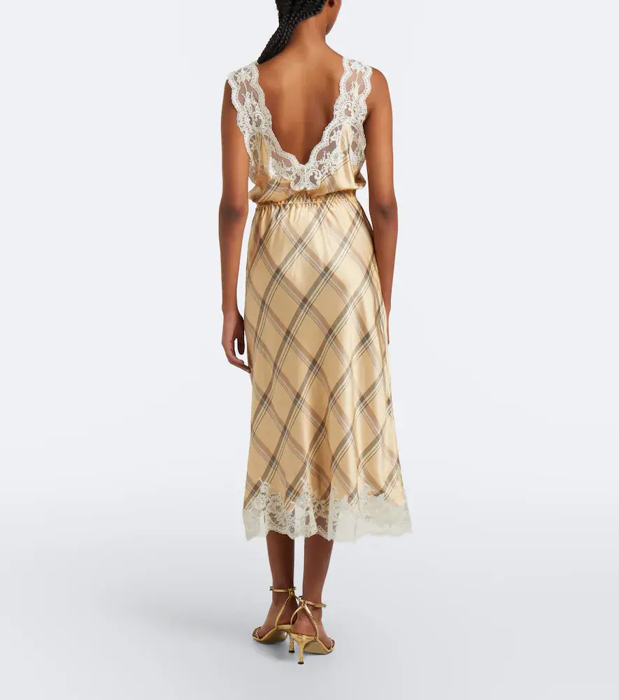 Rabanne Plaid lace-trimmed silk satin midi dress | Thumbnail 4 Rabanne Plaid lace-trimmed silk satin midi dress | Thumbnail 4