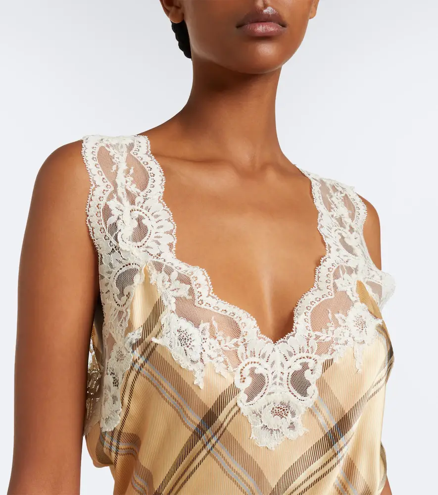 Rabanne Plaid lace-trimmed silk satin midi dress | Thumbnail 6 Rabanne Plaid lace-trimmed silk satin midi dress | Thumbnail 6