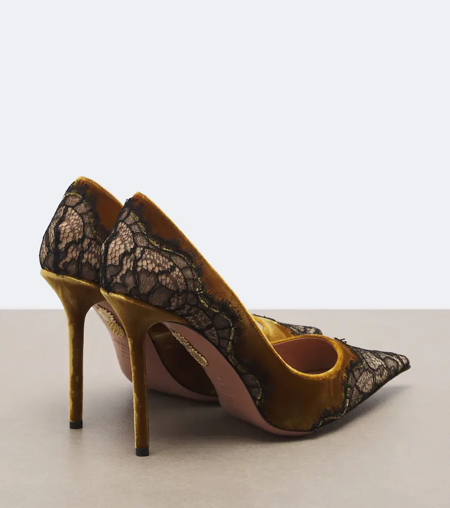Aquazzura Meadow lace-trimmed velvet pumps | Thumbnail 2
