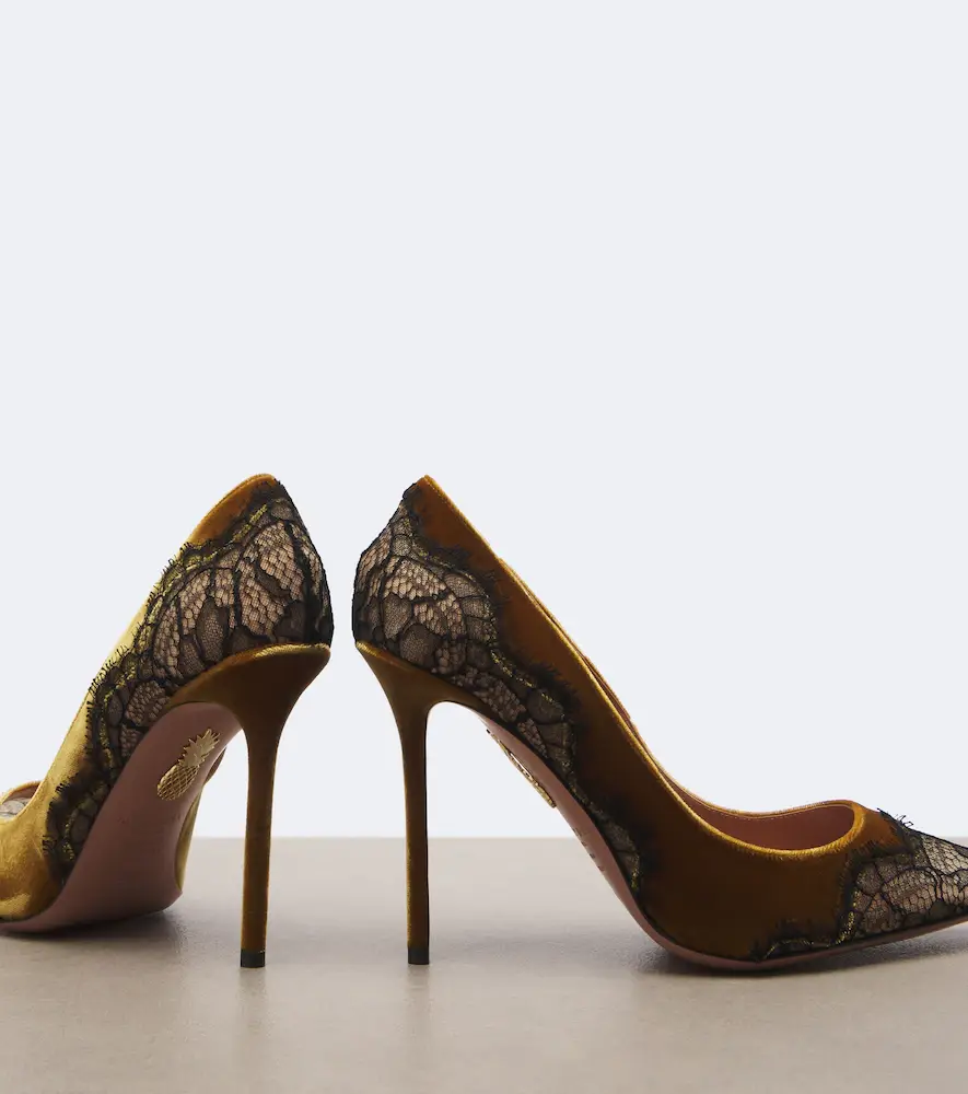 Aquazzura Meadow lace-trimmed velvet pumps | Thumbnail 3