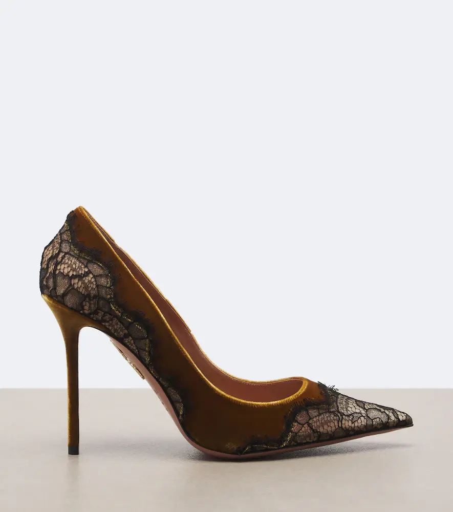 Aquazzura Meadow lace-trimmed velvet pumps | Thumbnail 4