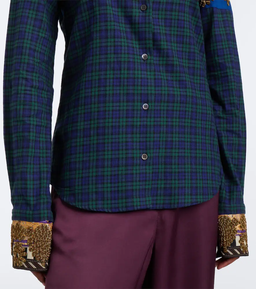 Dries Van Noten Checked embroidered cotton flannel shirt | Thumbnail 4