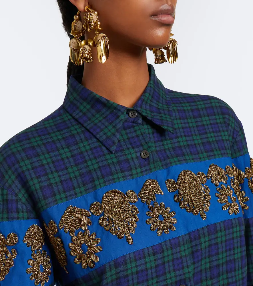 Dries Van Noten Checked embroidered cotton flannel shirt | Thumbnail 6