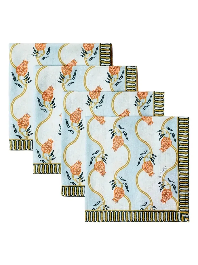 La DoubleJ Melograno Large set of 4 floral linen napkins