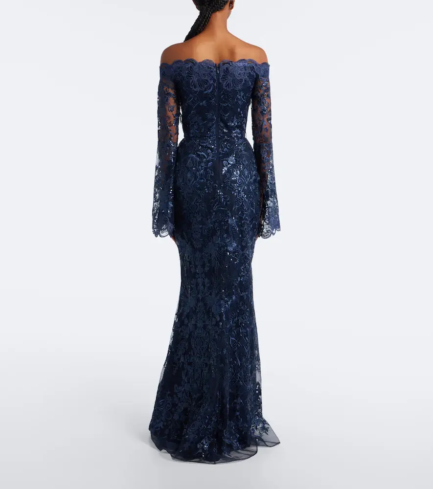 Elie Saab Sequined off-shoulder lace bustier gown | Thumbnail 3 Elie Saab Sequined off-shoulder lace bustier gown | Thumbnail 3
