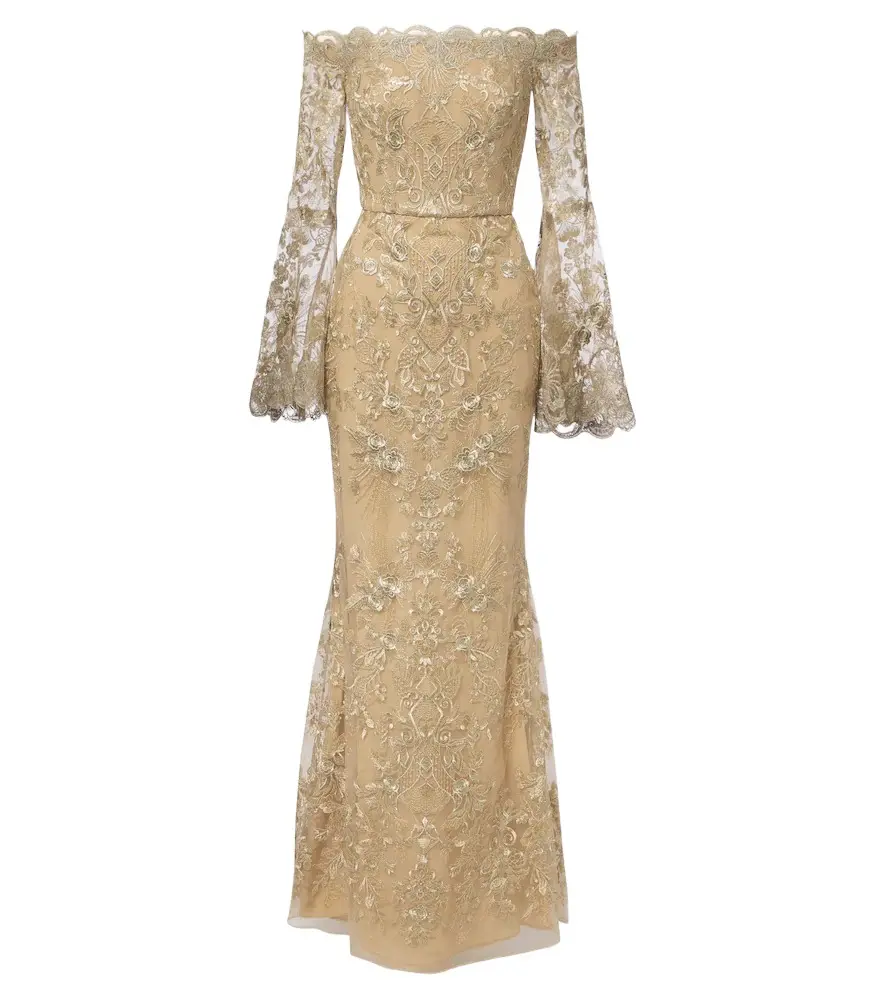 Off-shoulder lace gown Off-shoulder lace gown